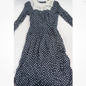 Vintage 80s Black White Polka Dot A-Line Dress Strawberry Switchblade